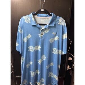 Puma Men’s Golf Polo Shirt Blue Pineapple Print